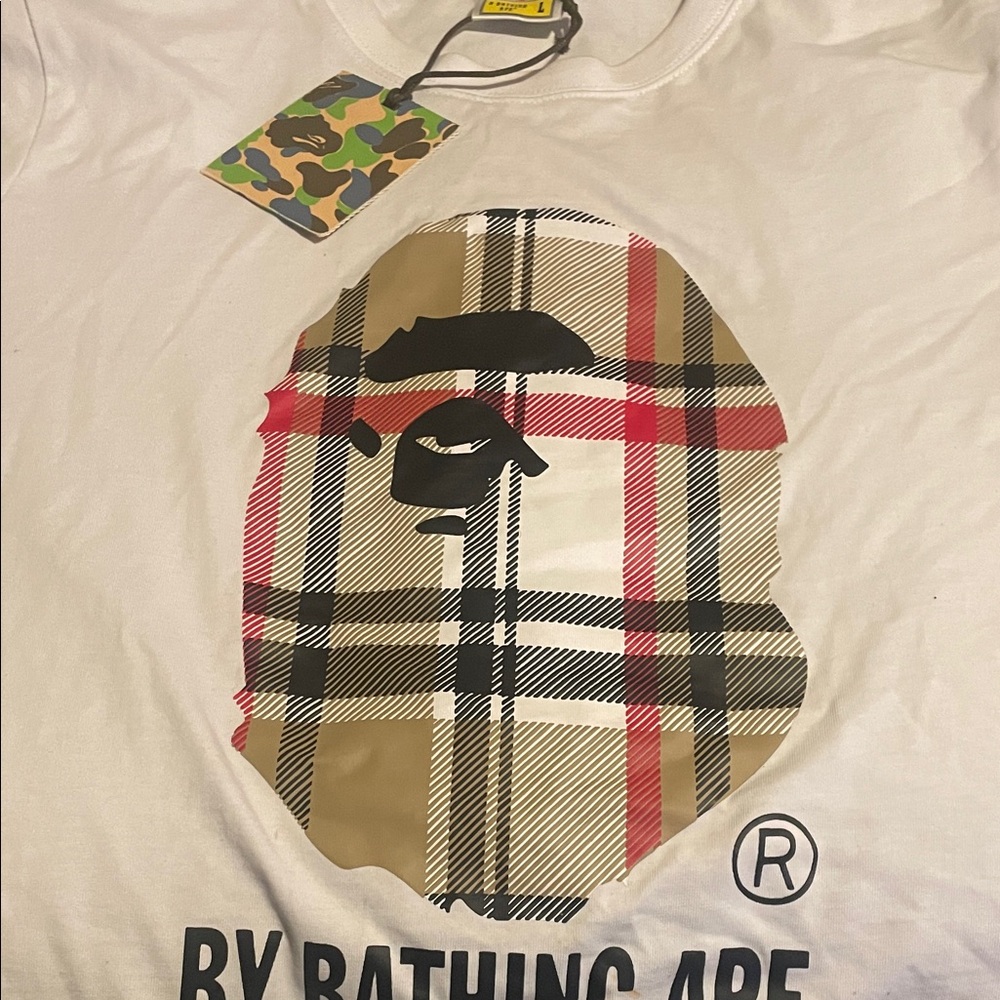 BAPE A Bathing Ape by Bathing Tee (White/Beige)(White Bape Shirt)